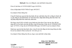 Công văn 2320/QLD-ĐK 2018 danh mục nguyên liệu làm thuốc nhập khẩu không phải cấp phép