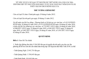 Quyết định 177/QĐ-TTg 2018 xuất cấp gạo từ nguồn dự trữ quốc gia cho địa phương dịp Tết