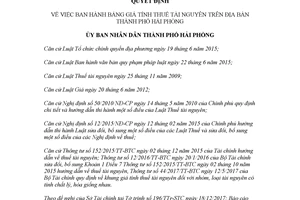 Quyết định 48/2017/QĐ-UBND bảng giá tính thuế tài nguyên Hải Phòng