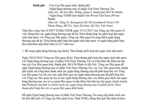 Công văn 727/TCHQ-TXNK 2018 thông báo Thỏa thuận hợp tác phối hợp thu ngân sách nhà nước