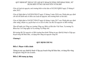 Thông tư 74/2017/TT-BTNMT quy định kỹ thuật lập quy hoạch tổng thể khai thác tài nguyên vùng bờ