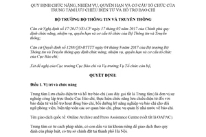Quyết định 148/QĐ-BTTTT 2018 cơ cấu tổ chức của Trung tâm Lưu chiểu điện tử và hỗ trợ báo chí