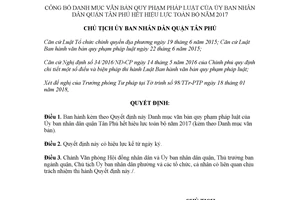 Quyết định 309/QĐ-UBND 2018 Danh mục văn bản hết hiệu lực Ủy ban quận Tân Phú Hồ Chí Minh