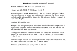 Công văn 2671/QLD-ĐK 2018 đính chính danh mục nguyên liệu dược chất làm thuốc nhập khẩu