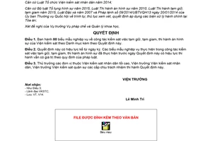 Quyết định 39/QĐ-VKSTC 2018 biểu mẫu nghiệp vụ về công tác kiểm sát việc tạm giữ tạm giam