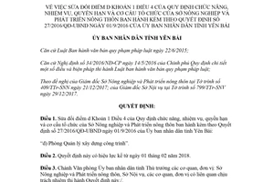 Quyết định 02/2018/QĐ-UBND sửa đổi Quy định chức năng nhiệm vụ Sở Nông nghiệp Yên Bái