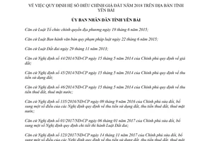 Quyết định 01/2018/QĐ-UBND quy định hệ số điều chỉnh giá đất Yên Bái