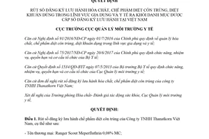 Quyết định 02/QĐ-MT 2018 rút số đăng ký lưu hành hóa chất chế phẩm diệt côn trùng