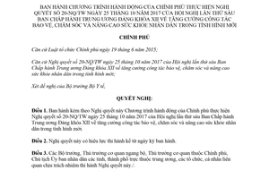 Nghị quyết 139/NQ-CP 2017 thực hiện Nghị quyết 20-NQ/TW về nâng cao sức khỏe nhân dân