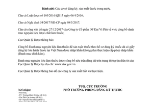 Công văn 1291/QLD-ĐK 2018 công bố danh mục nguyên liệu làm thuốc không cần cấp phép nhập khẩu