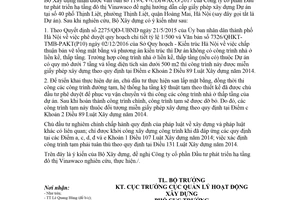 Công văn 08/BXD-HĐXD 2018 hướng dẫn về giấy phép xây dựng công trình