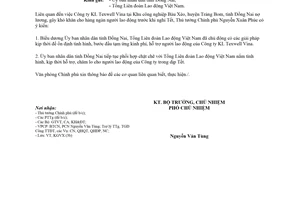 Công văn 1517/VPCP-KGVX 2018 nợ lương người lao động của Công ty KL Texwell Vina