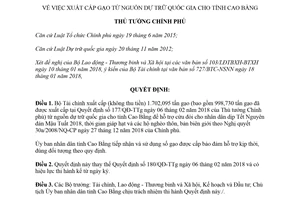 Quyết định 195/QĐ-TTg 2018 xuất cấp gạo từ nguồn dự trữ quốc gia cho tỉnh Cao Bằng