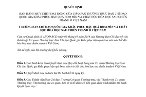 Quyết định 46/QĐ-BCĐKPBMHH 2018 hoạt động Cơ quan Thường trực Ban Chỉ đạo khắc phục bom mìn
