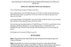 Quyết định 380/QĐ-TCHQ 2018 Quy chế quản lý hoạt động đối ngoại của Tổng cục Hải quan