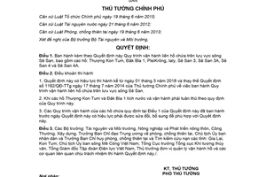 Quyết định 215/QĐ-TTg 2018 Quy trình vận hành liên hồ chứa trên lưu vực sông Sê San