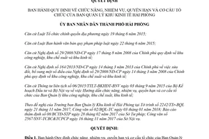 Quyết định 09/2018/QĐ-UBND nhiệm vụ quyền hạn của Ban Quản lý Khu kinh tế Hải Phòng