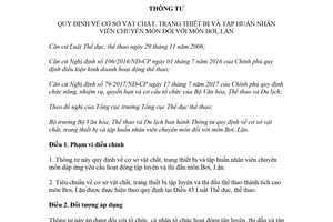 Thông tư 03/2018/TT-BVHTTDL trang thiết bị và tập huấn nhân viên chuyên môn đối với môn Bơi Lặn