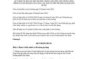 Thông tư 02/2018/TT-BXD quy định về bảo vệ môi trường trong thi công xây dựng công trình