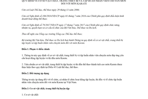 Thông tư 02/2018/TT-BVHTTDL trang thiết bị và tập huấn nhân viên chuyên môn đối với môn Karate