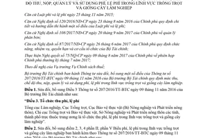 Thông tư 14/2018/TT-BTC sửa đổi Thông tư 207/2016/TT-BTC lệ phí trong lĩnh vực trồng trọt