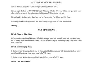 Thông tư 07/2018/TT-BGTVT quy định về kiểm tra tàu biển