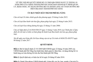 Quyết định 07/2018/QĐ-UBND bãi bỏ Quyết định 151/2005/QĐ-UBND Đà Nẵng