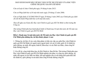 Quyết định 07/2018/QĐ-TTg Danh mục bí mật nhà nước độ Tối mật của Học viện Chính trị quốc gia