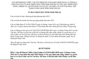 Quyết định 07/2018/QĐ-UBND sửa đổi 18/2016/QĐ-UBND chức năng Sở Văn hóa Ninh Thuận