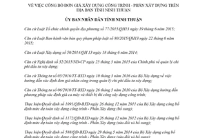 Quyết định 10/2018/QĐ-UBND công bố Đơn giá xây dựng công trình Phần Xây dựng Ninh Thuận