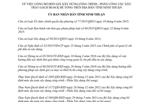 Quyết định 11/2018/QĐ-UBND công bố Đơn giá xây dựng công trình xây trát gạch Block Ninh Thuận