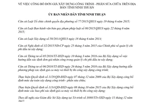Quyết định 14/2018/QĐ-UBND công bố Đơn giá xây dựng công trình Phần sửa chữa Ninh Thuận