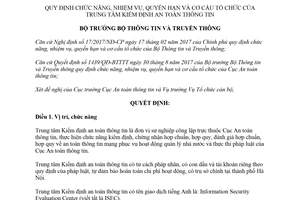 Quyết định 243/QĐ-BTTTT 2018 chức năng cơ cấu tổ chức Trung tâm Kiểm định an toàn thông tin
