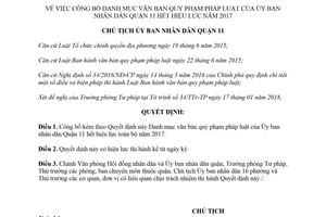 Quyết định 53/QĐ-UBND 2018 danh mục văn bản Ủy ban hết hiệu lực Quận 11 Hồ Chí Minh