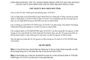 Quyết định 97/QĐ-UBND 2018 công bố danh mục thủ tục hành chính lĩnh vực Đất đai Cà Mau