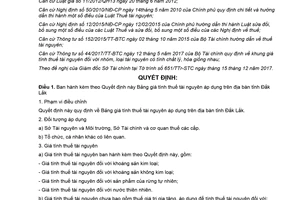 Quyết định 03/2018/QĐ-UBND bảng giá tính thuế tài nguyên Đắk Lắk