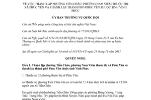 Nghị quyết 484/NQ-UBTVQH14 2018 thành lập phường Tiền Châu phường Nam Viêm Phúc Yên