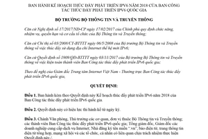 Quyết định 227/QĐ-BTTTT 2018 Kế hoạch thúc đẩy phát triển IPv6 của Ban thúc đẩy phát triển IPv6