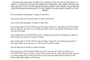 Circular 03/2018/TT-BTC amendments circular 273/2016/TT-BTC fees telecommunications operations