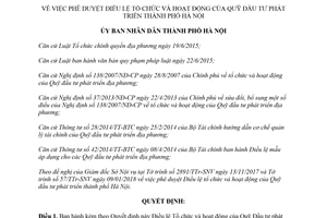 Quyết định 06/2018/QĐ-UBND phê duyệt Điều lệ Tổ chức hoạt động Quỹ Đầu tư phát triển Hà Nội