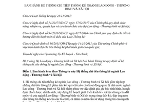 Thông tư 01/2018/TT-BLĐTBXH hệ thống chỉ tiêu thống kê ngành Lao động Thương binh và Xã hội