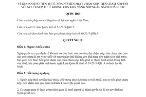 Nghị quyết 94/2019/QH14 khoanh nợ tiền thuế xóa nợ tiền phạt chậm nộp với người nộp thuế