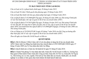 Quyết định 02/2018/QĐ-UBND sửa đổi Quyết định 2505/2009/QĐ-UBND Cao Bằng