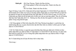 Công văn 858/BCĐTƯVSATTP 2018 thực hiện 15/2018/NĐ-CP thi hành Luật an toàn thực phẩm
