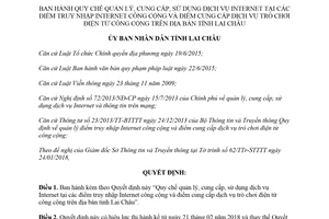 Quyết định 03/2018/QĐ-UBND sử dụng dịch vụ Internet tại điểm truy nhập Internet công cộng Lai Châu
