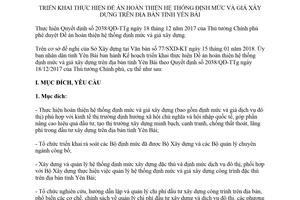 Kế hoạch 22/KH-UBND 2018 thực hiện Đề án hoàn thiện hệ thống định mức và giá xây dựng Yên Bái