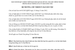 Quyết định 63/QĐ-UBDT 2018 quy định thời hạn bảo quản hồ sơ tài liệu