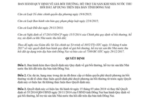 Quyết định 08/2018/QĐ-UBND giá bồi thường hỗ trợ tài sản khi Nhà nước thu hồi đất Đồng Nai