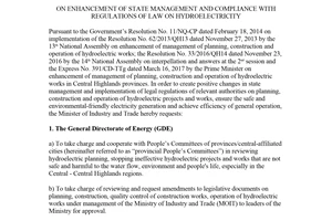 Directive 04/CT-BCT 2017 enhancement state management regulations Law hydroelectricity