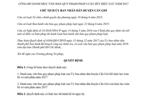 Quyết định 98/QĐ-UBND 2018 công bố danh mục văn bản hết hiệu lực Ủy ban Cần Giờ Hồ Chí Minh